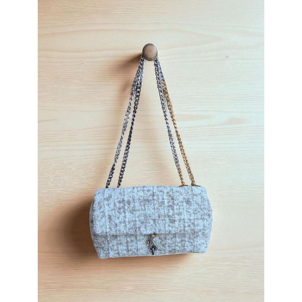 REBECCA MINKOFF Edie tweed convertible medium shoulder crossbody -Beige